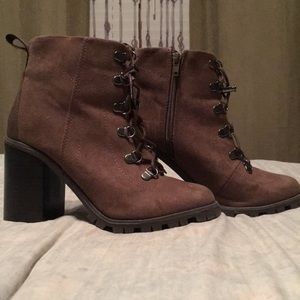 Lace-Up Suede High Heel Block Bootie
